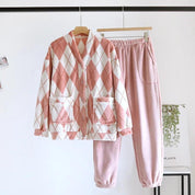 Pyjama couple bleu ou rose à carreaux