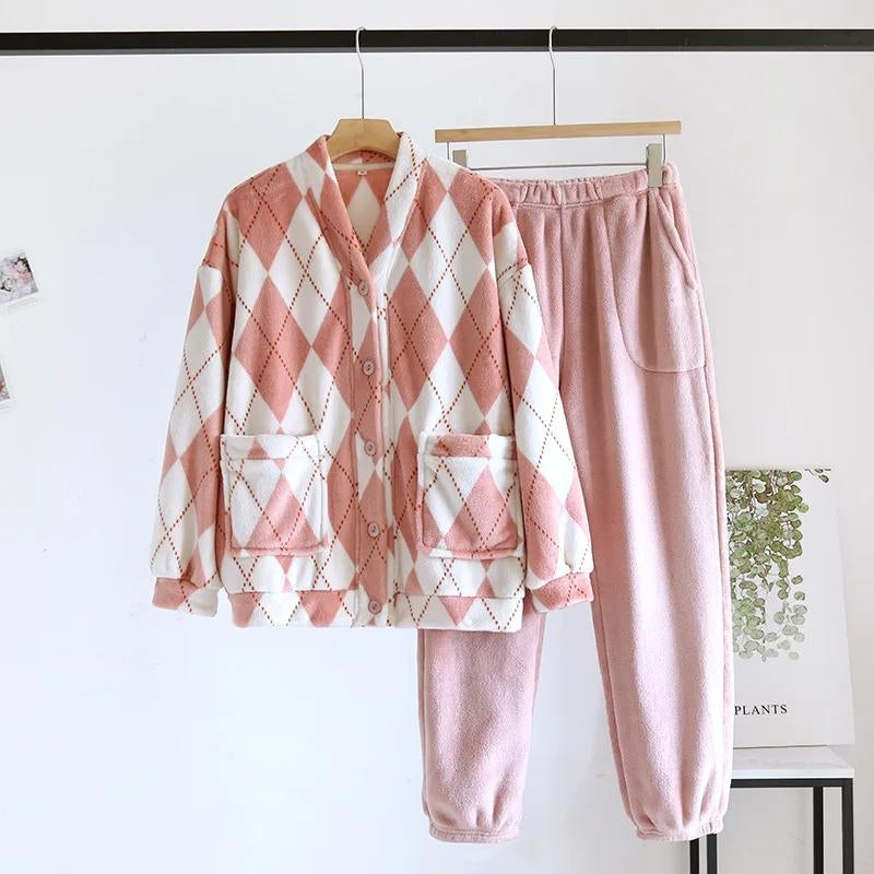 Pyjama couple bleu ou rose à carreaux