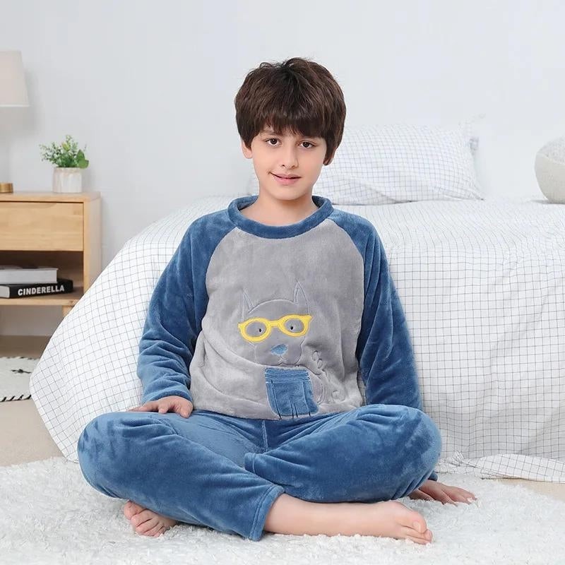 Pyjama Garçon Hiver Flanelle Polaire - Pantalon Long Manches Longues - Confortable Et Thermorégulé - Pour Nuit Et Détente à La Maison