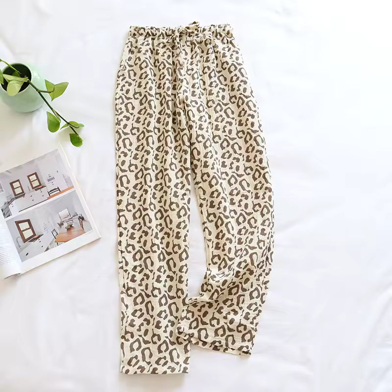 Pyjama coton femme beige style léopard