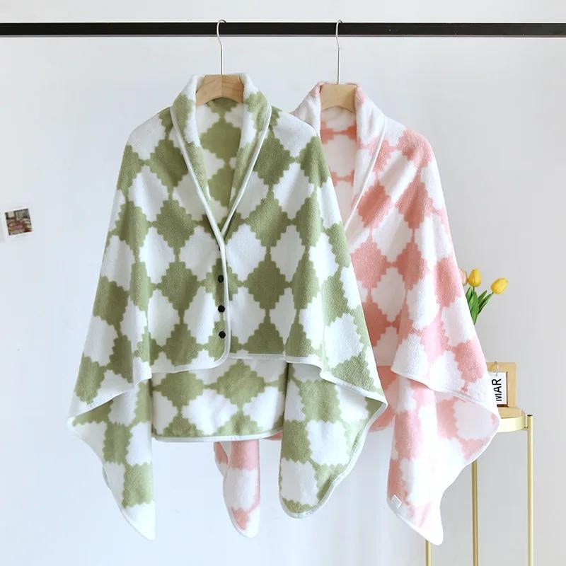 Cape polaire pour personne âgée de couleur verte et blanche en matière polaire