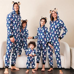 Combinaison Noël famille bleu à motifs