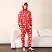 Combinaison Noël famille rouge à motifs
