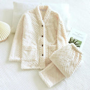 Ensemble pyjama polaire femme blanc côtelé