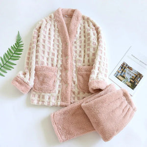 Ensemble pyjama polaire femme rose à carreaux