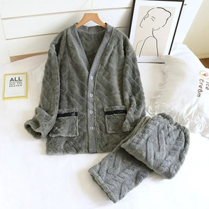 Ensemble pyjama polaire homme gris col V