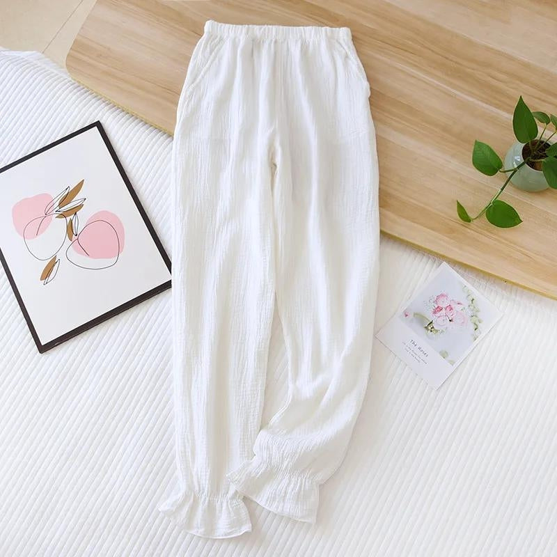 Pantalon pyjama femme fluide blanc