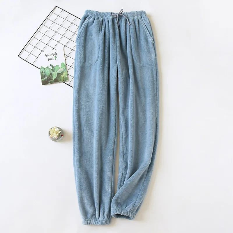Pantalon pyjama polaire homme bleu