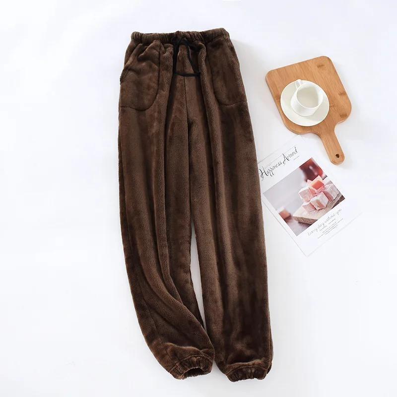 Pantalon pyjama polaire homme marron