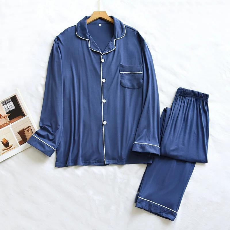 Pyjama bleu en satin pour homme