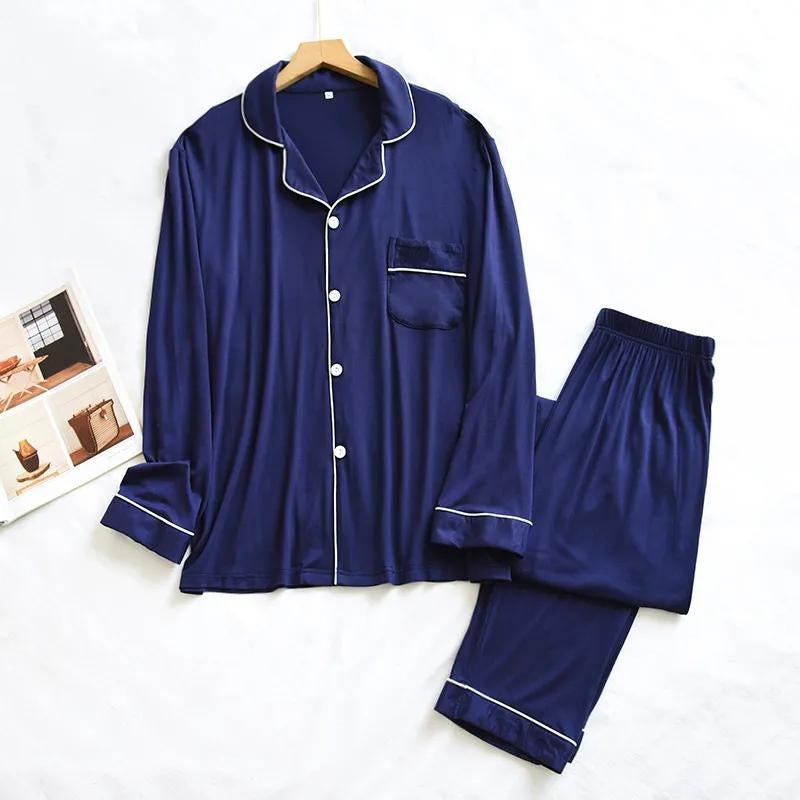 Pyjama bleu marine en satin pour homme