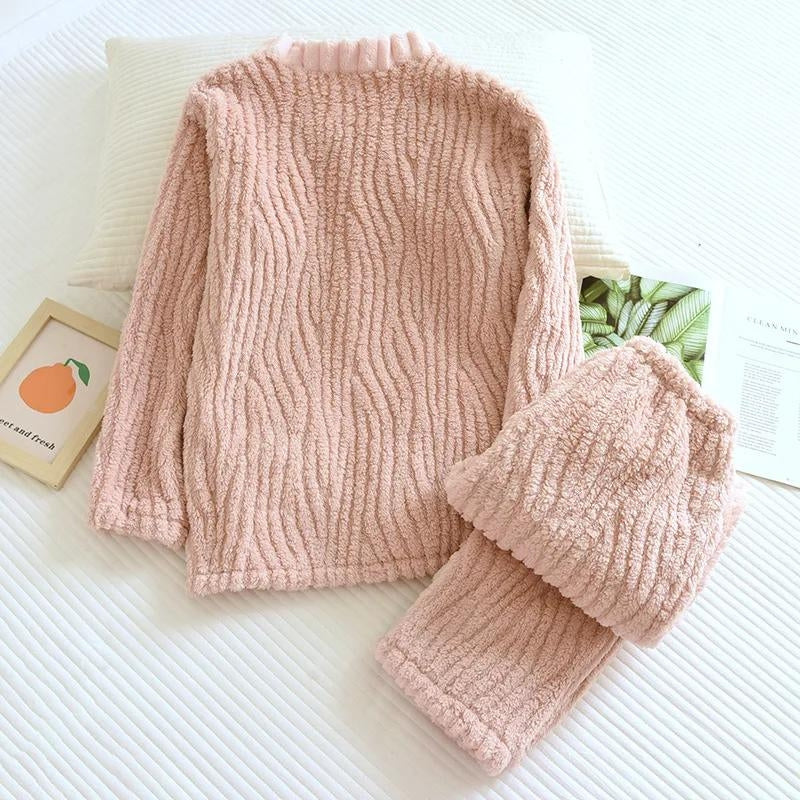 Pyjama côtelé de couleur rose pour femme