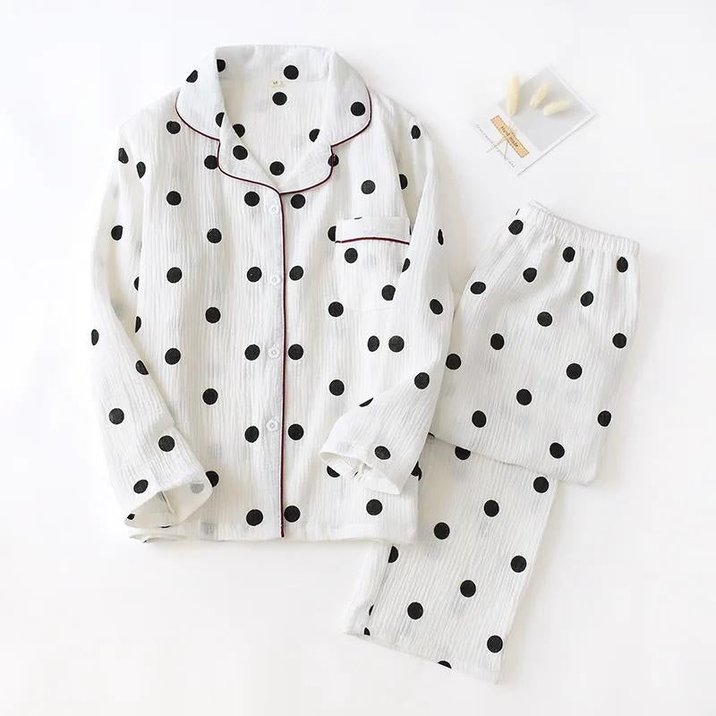 Pyjama coton femme blanc à pois