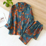 Pyjama coton femme bleu à motifs