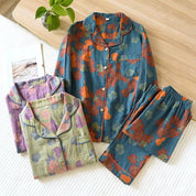 Pyjama coton femme bleu à motifs