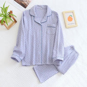 Pyjama coton femme bleu clair à motifs