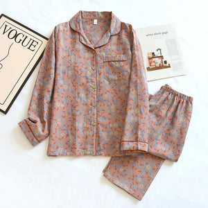 Pyjama coton femme bleu fleuri