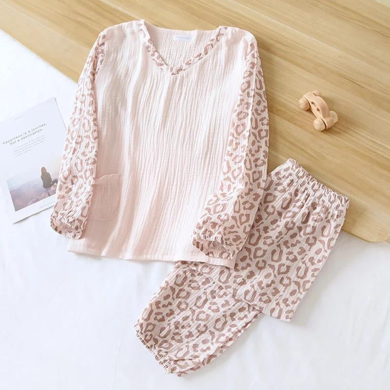 Pyjama coton femme rose style léopard