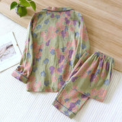 Pyjama coton femme vert à motifs