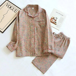 Pyjama coton femme vert fleuri