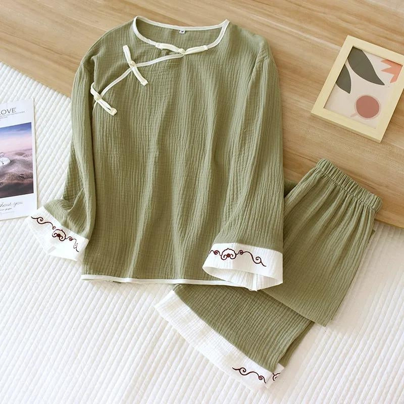 Pyjama coton femme vert style Japonais