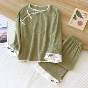 Pyjama coton femme vert style Japonais