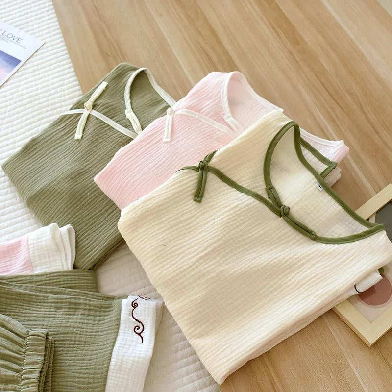 Pyjama en matière coton pour femme de couleur verte style Japonais