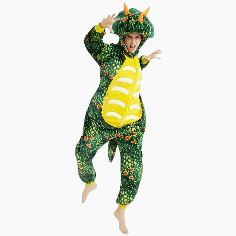 Pyjama dinosaure vert foncé adulte