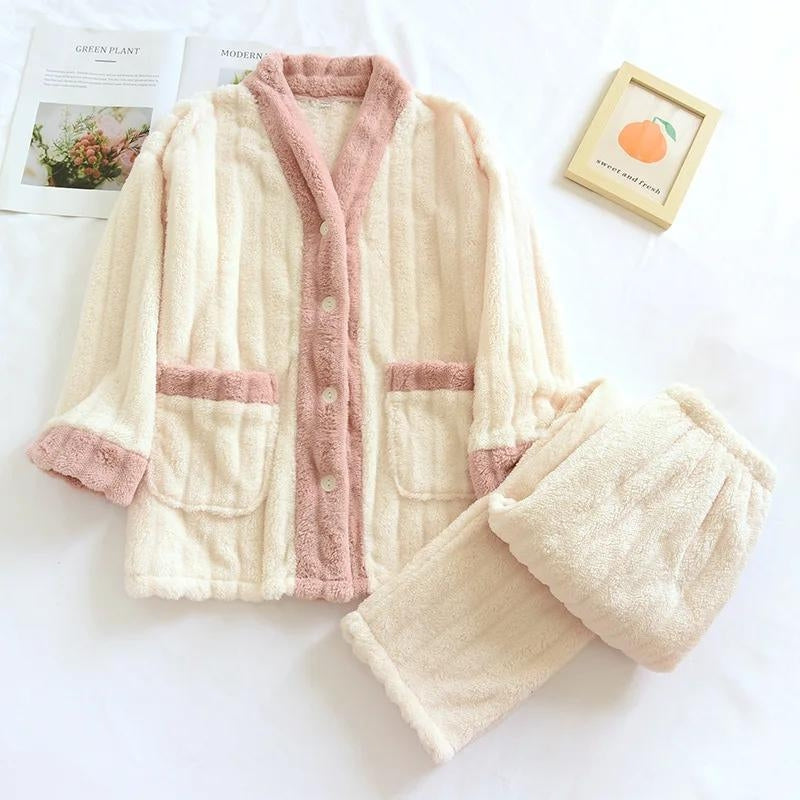 Pyjama en pilou crème et rose