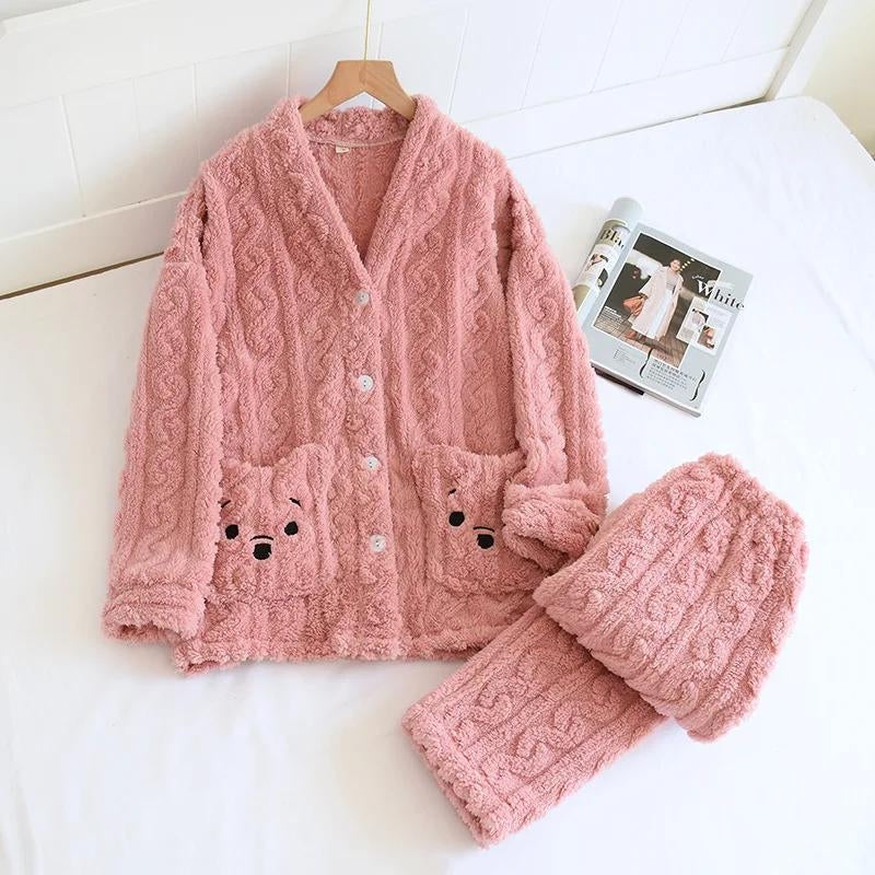 Pyjama en polaire rose col V