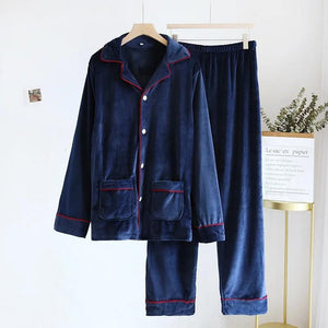 Pyjama en velours bleu marine pour homme