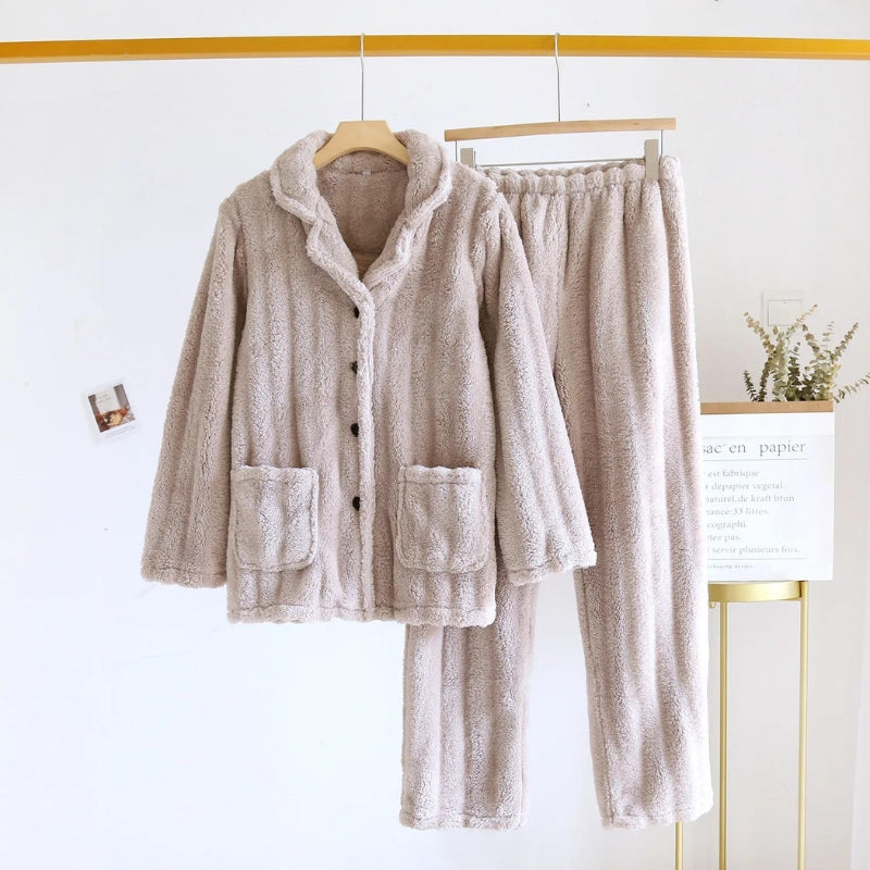 Pyjama femme chaud pilou marron clair