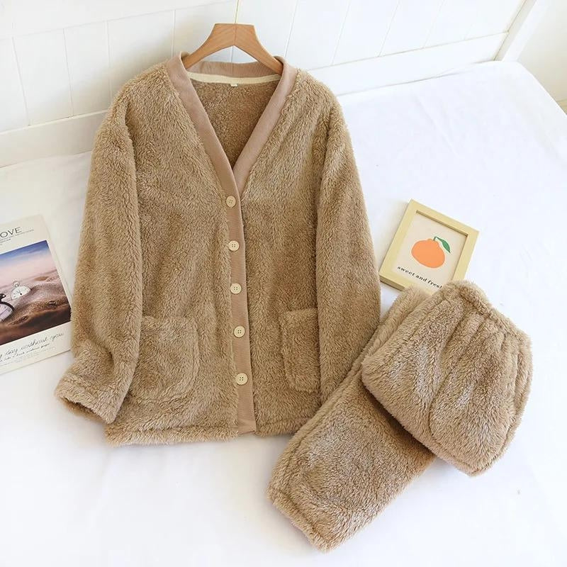 Pyjama femme chaud polaire marron