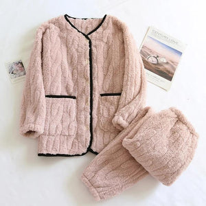 Pyjama femme chaud polaire rose et noir