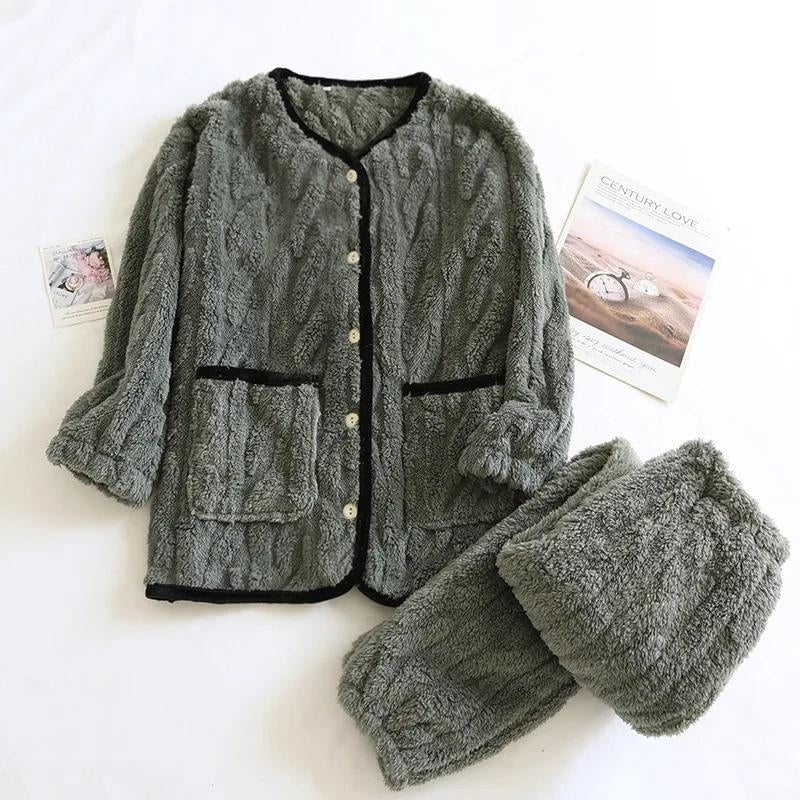 Pyjama femme hiver polaire vert et noir