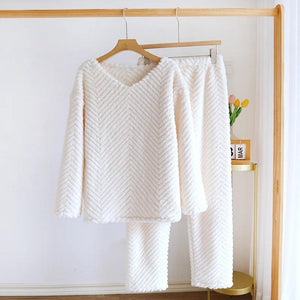 Pyjama femme hiver pilou blanc col rond