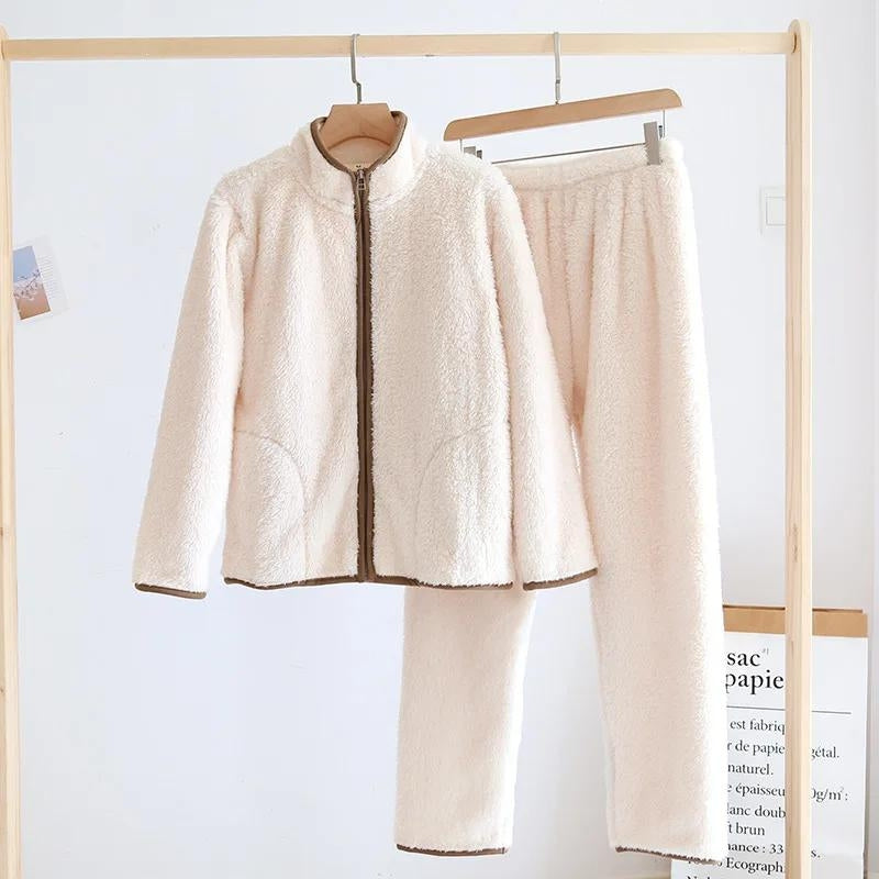 Pyjama femme hiver pilou crème zippé