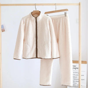 Pyjama femme hiver pilou crème zippé