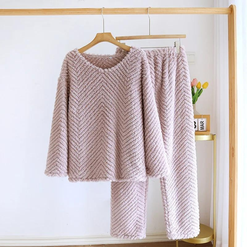 Pyjama femme hiver mauve col rond