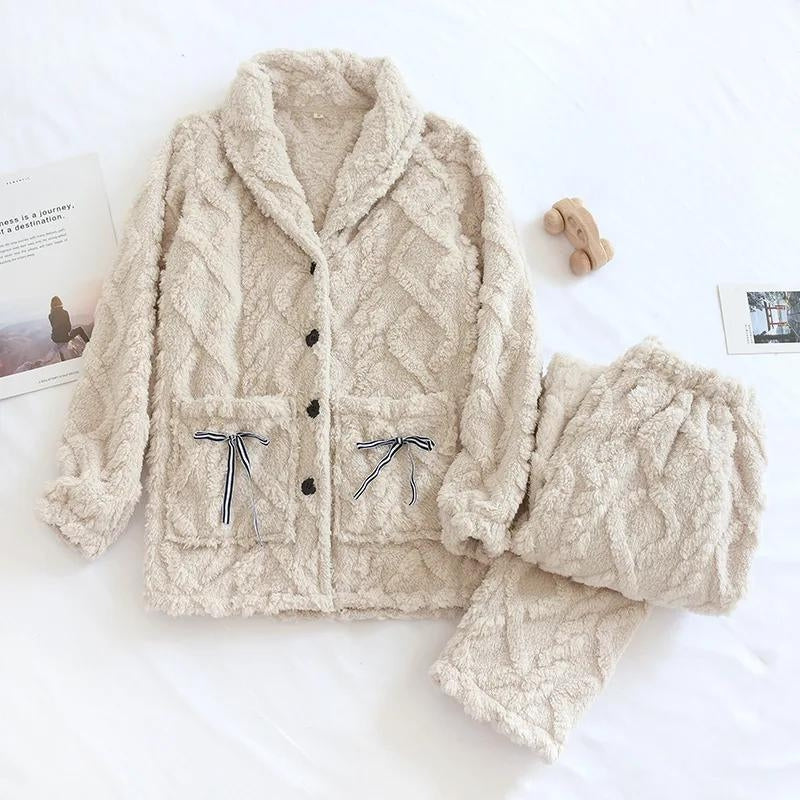 Pyjama femme hiver polaire beige croisé