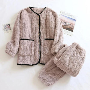 Pyjama femme hiver polaire mauve et noir