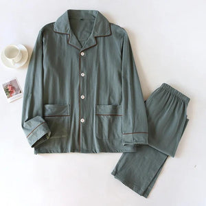 Pyjama homme coton manches longues vert foncé