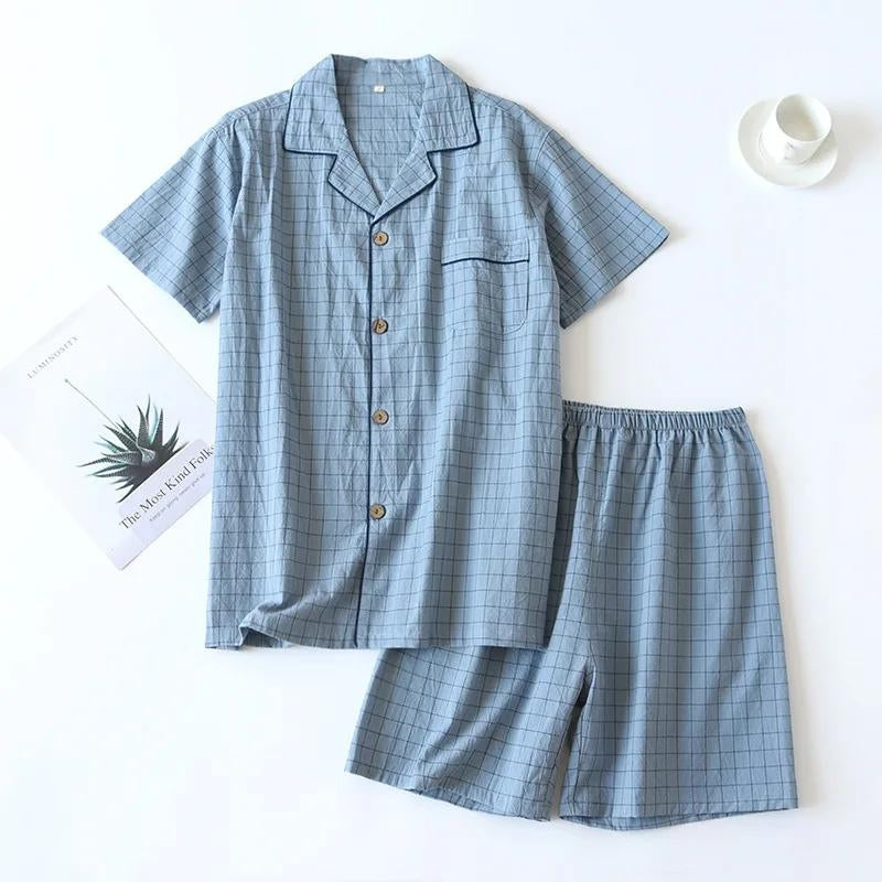 Pyjama homme été coton bleu ciel