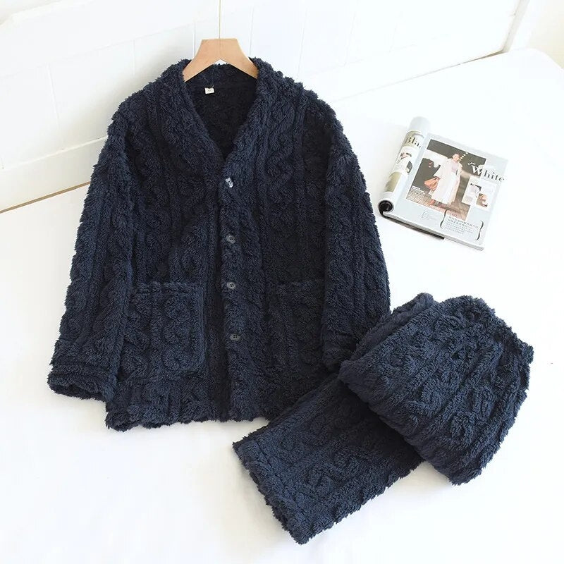 Pyjama homme hiver pilou bleu marine