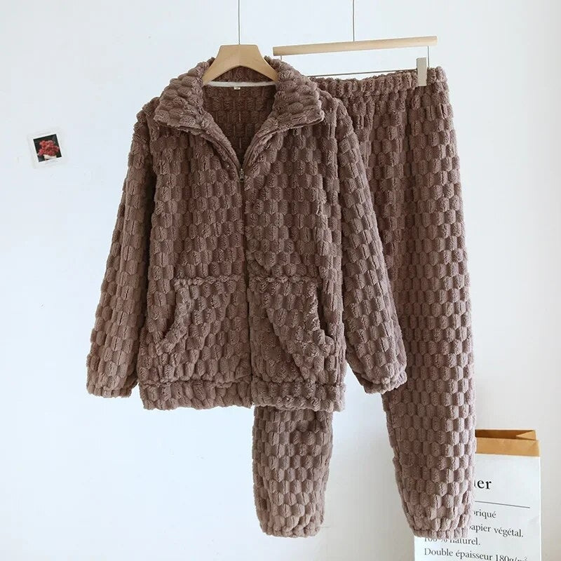 Pyjama homme hiver pilou marron