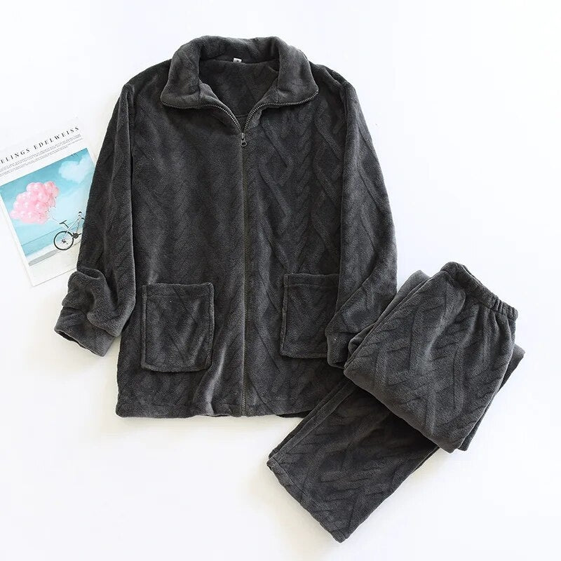 Pyjama homme hiver polaire gris anthracite