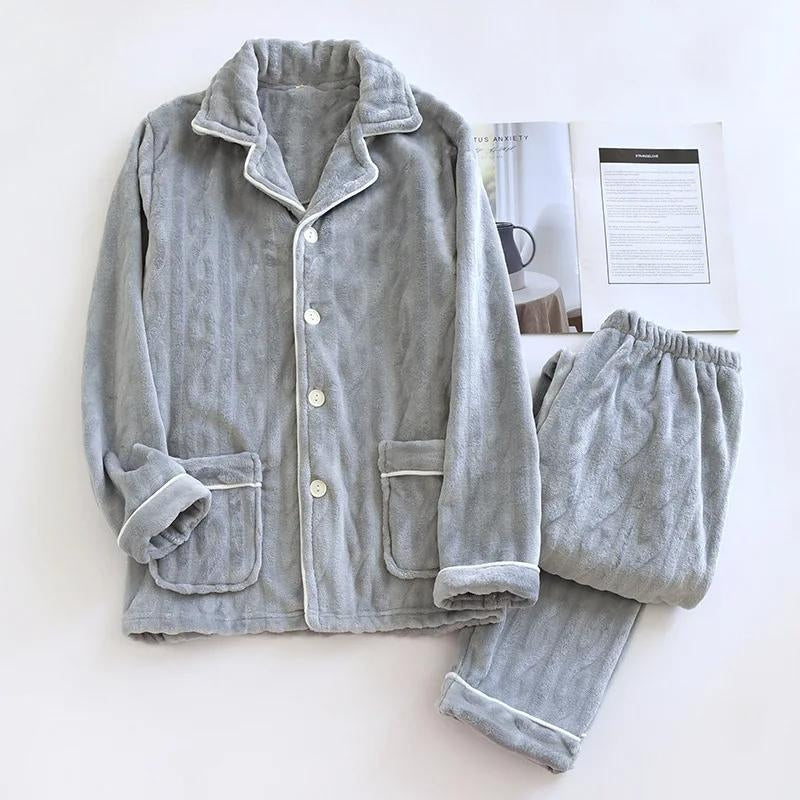 Pyjama homme molleton polaire bleu gris