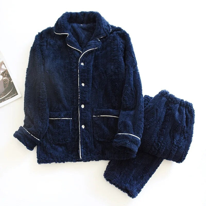 Pyjama homme pilou chaud bleu marine