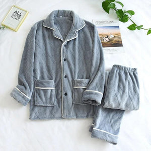 Pyjama homme polaire chaud bleu à boutons