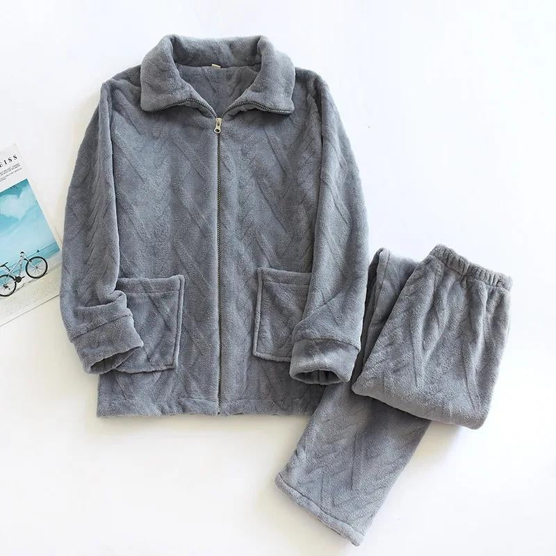 Pyjama homme polaire chaud bleu zippé